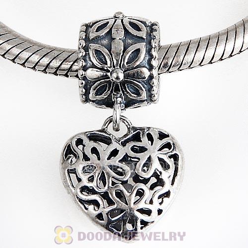European Style Sterling Silver Dangle Flower Heart Charm Beads