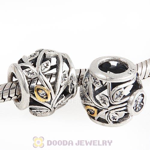 Gold Plated Sterling Silver Family Tree Beads with Clear CZ Stone