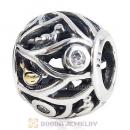 Gold Plated Sterling Silver Birds of a Feather Beads with Clear CZ Stone