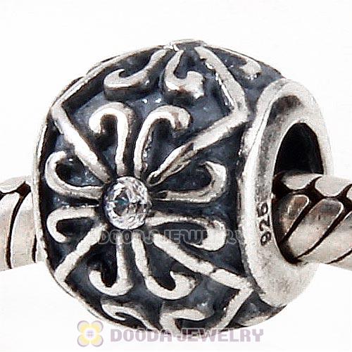 Antique Sterling Silver European Beads with Clear CZ Stone