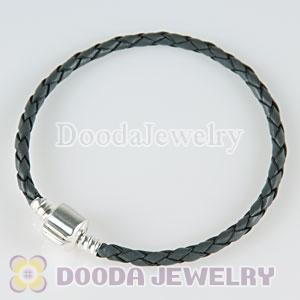 22cm European Style Single Gray Braided Leather Bracelet