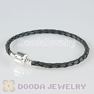 19cm European Style Single Gray Braided Leather Bracelet
