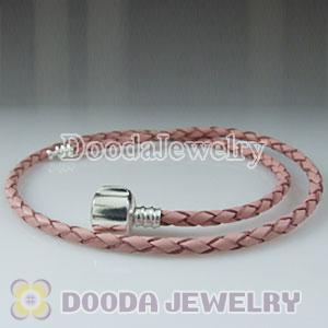 40cm European Style Double Pink Braided Leather Bracelet