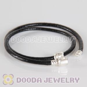 38cm Double Slippy Black Leather European Style Bracelet