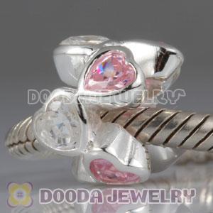 Solid Sterling Silver European Style Beads with Heart Stone