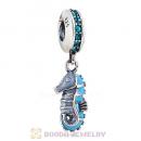 Sterling Silver Dangle Tropical Seahorse with Blue Zircon Austrian Crystal Charm