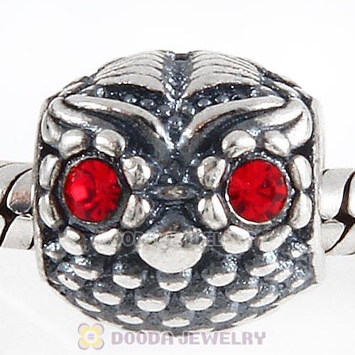 Sterling Silver Wise Owl Charm Beads with Light Siam Austrian Crystal