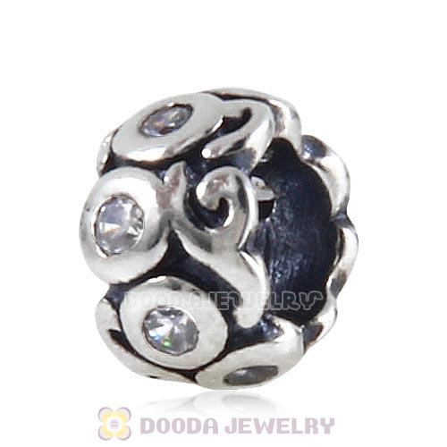 Antique Sterling Silver European Beads with Clear CZ Stone