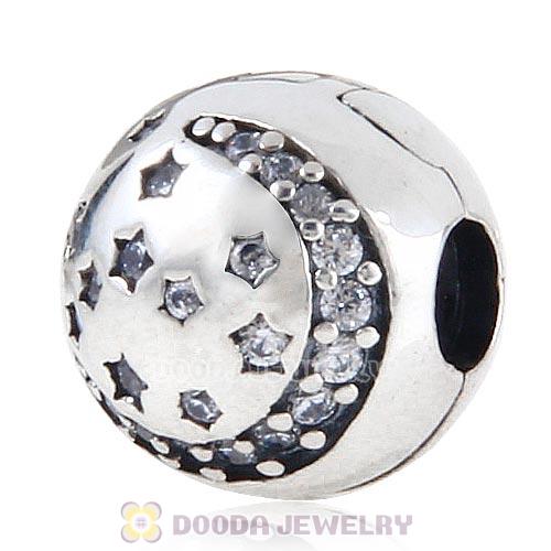 Sterling Silver Twinkling Night with Clear CZ Stone Clip Beads