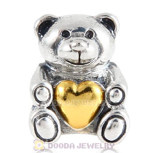 Gold Plated Heart Sterling Silver Bear Charm Beads