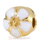 Gold Plated Sterling Silver Cherry Blossom White Enamel Clip Beads