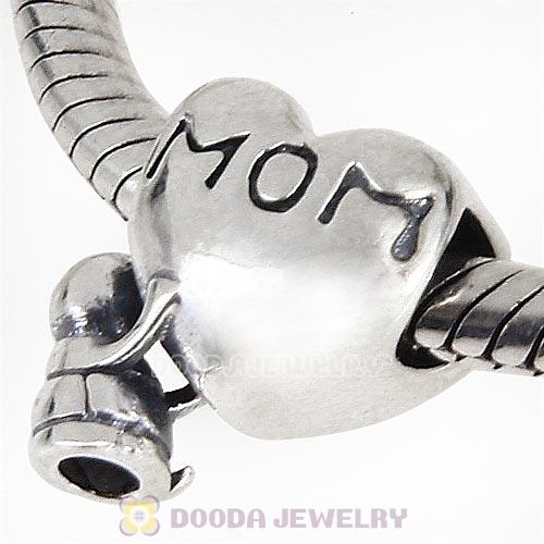 Antique Sterling Silver MOM Baby Heart Charm Beads