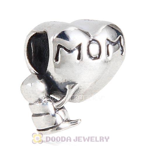 Antique Sterling Silver MOM Baby Heart Charm Beads