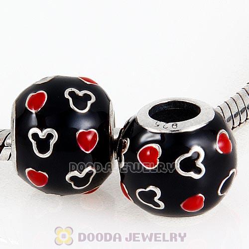 Sterling Silver Mickey and Hearts Enamel Charm Beads