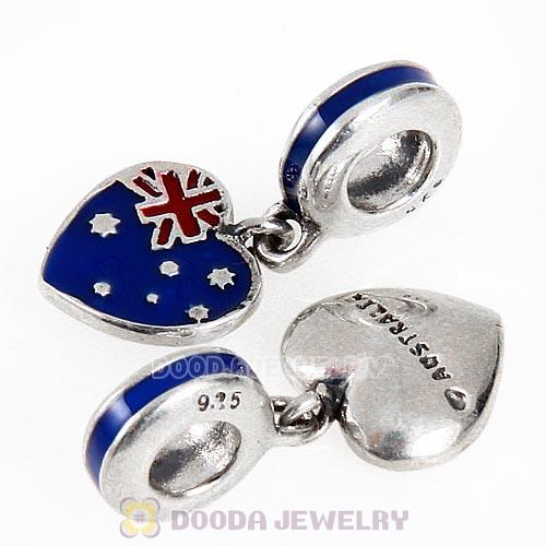 Sterling Dangle Australian Flag with Blue and Red Enamel Heart Charm