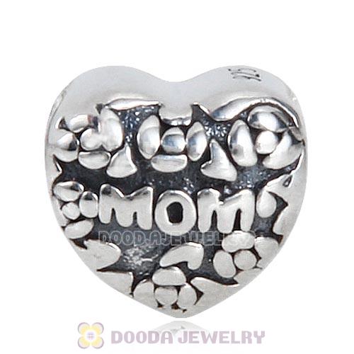 Antique Sterling Silver Love MOM Heart Charm Beads