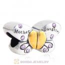 Sterling Silver Mother Daughter Butterfly Beads with Violet Austrian Crystal