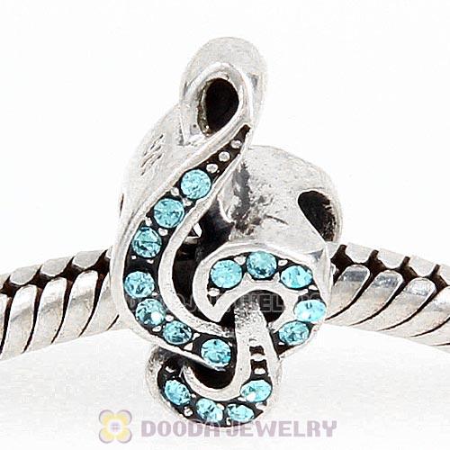 Sterling Silver Sweet Music Beads with Aquamarine Austrian Crystal