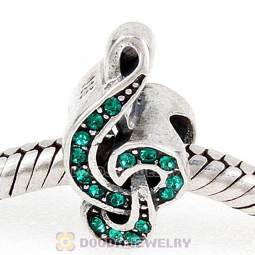 Sterling Silver Sweet Music Beads with Emerald Austrian Crystal