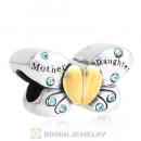 Sterling Silver Mother Daughter Butterfly Beads with Aquamarine Austrian Crystal