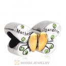 Sterling Silver Mother Daughter Butterfly Beads with Peridot Austrian Crystal