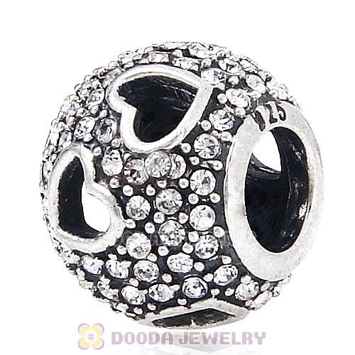 Sterling Silver Tumbling Hearts Charm with Clear Austrian Crystal