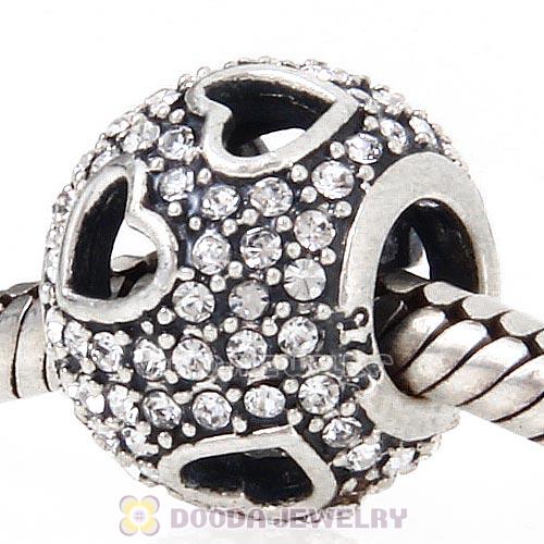 Sterling Silver Tumbling Hearts Charm with Clear Austrian Crystal