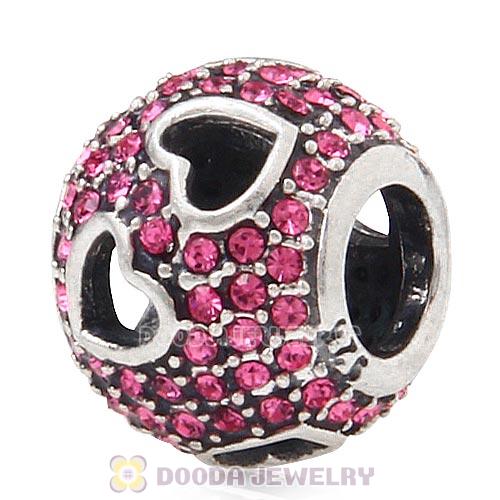 Sterling Silver Tumbling Hearts Charm with Rose Austrian Crystal