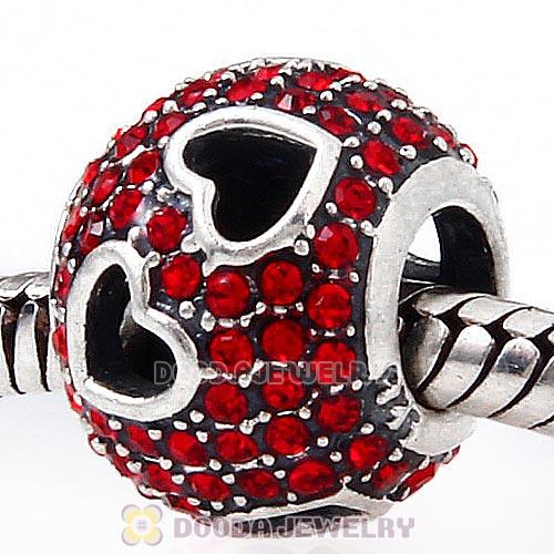 Sterling Silver Tumbling Hearts Charm with Light Siam Austrian Crystal