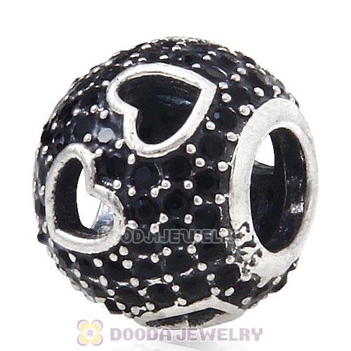Sterling Silver Tumbling Hearts Charm with Jet Austrian Crystal