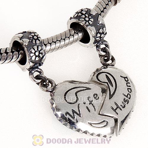 European Style Sterling Silver Dangle Wife Husband Heart Charms
