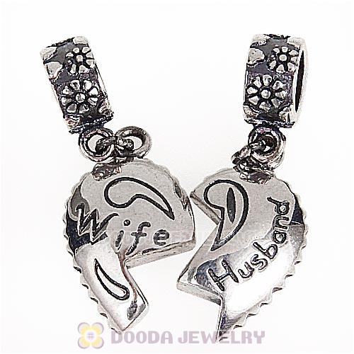 European Style Sterling Silver Dangle Wife Husband Heart Charms