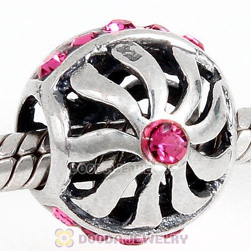 Sterling Silver Blaze Charm Beads with Rose Austrian Crystal Wholesale
