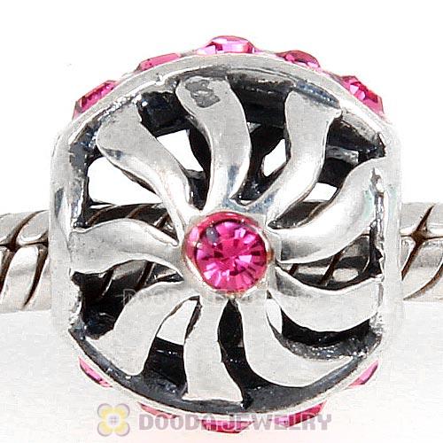 Sterling Silver Blaze Charm Beads with Rose Austrian Crystal Wholesale