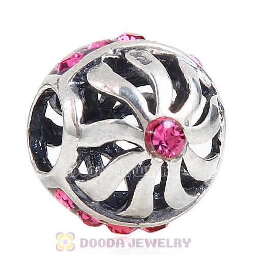 Sterling Silver Blaze Charm Beads with Rose Austrian Crystal Wholesale