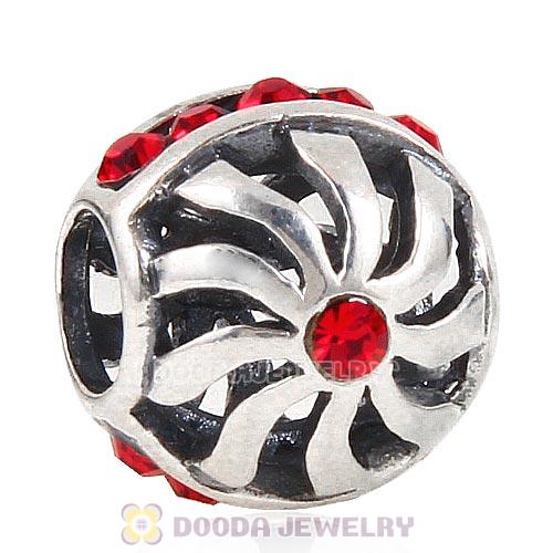 Sterling Silver Blaze Charm Beads with Light Siam Austrian Crystal Wholesale