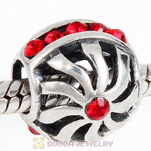 Sterling Silver Blaze Charm Beads with Light Siam Austrian Crystal Wholesale