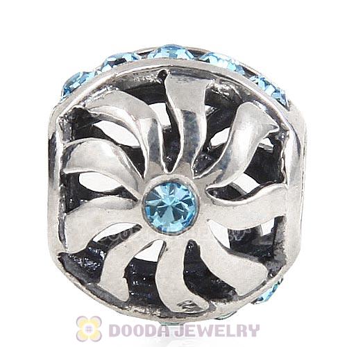 Sterling Silver Blaze Charm Beads with Aquamarine Austrian Crystal Wholesale