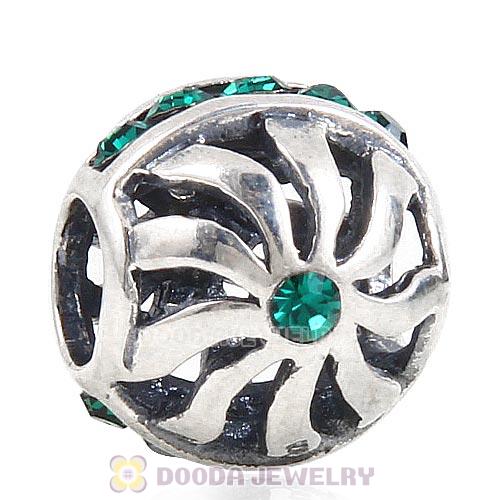 Sterling Silver Blaze Charm Beads with Emerald Austrian Crystal Wholesale