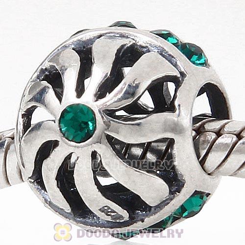 Sterling Silver Blaze Charm Beads with Emerald Austrian Crystal Wholesale
