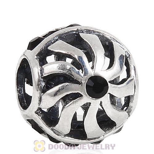 Sterling Silver Blaze Charm Beads with Jet Austrian Crystal Wholesale