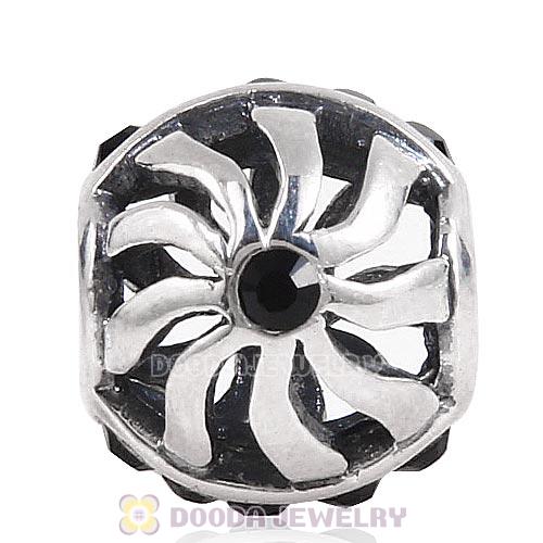 Sterling Silver Blaze Charm Beads with Jet Austrian Crystal Wholesale