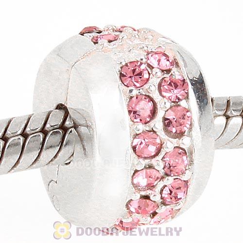 Sterling Silver Clip Beads with Light Rose Austrian Crystal European Style