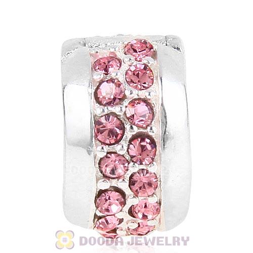 Sterling Silver Clip Beads with Light Rose Austrian Crystal European Style