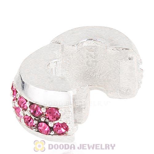 Sterling Silver Clip Beads with Rose Austrian Crystal European Style