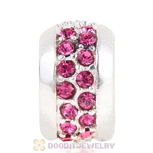 Sterling Silver Clip Beads with Rose Austrian Crystal European Style