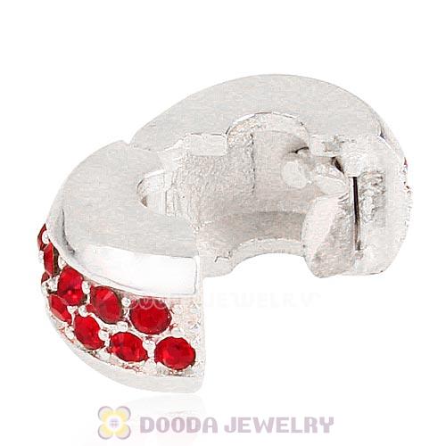 Sterling Silver Clip Beads with Light Siam Austrian Crystal European Style