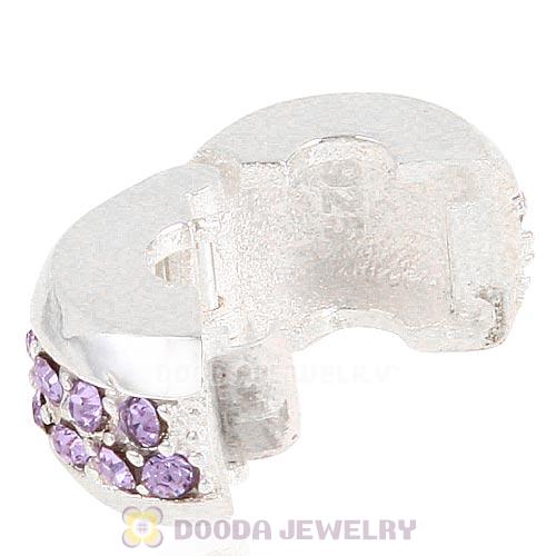 Sterling Silver Clip Beads with Violet Austrian Crystal European Style