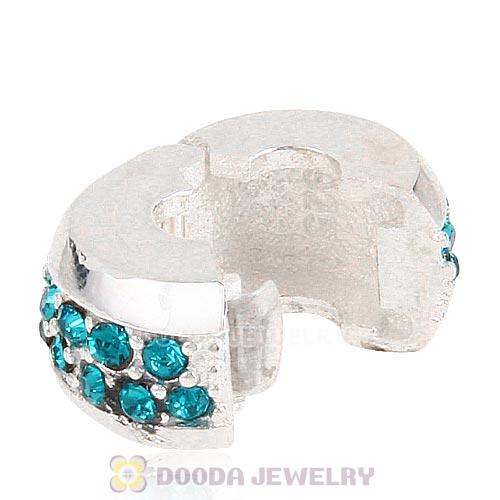 Sterling Silver Clip Beads with Blue Zircon Austrian Crystal European Style