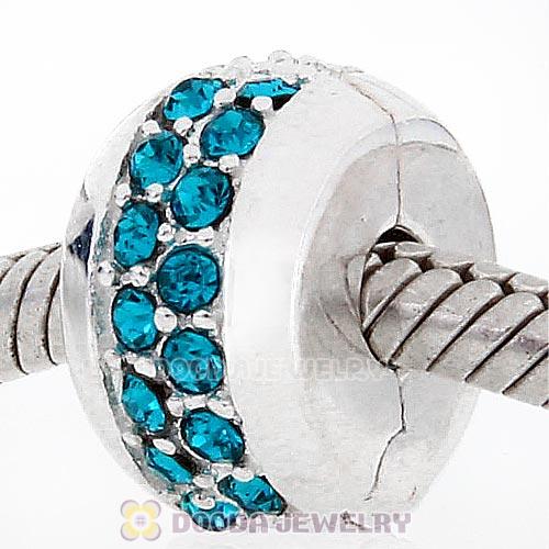 Sterling Silver Clip Beads with Blue Zircon Austrian Crystal European Style